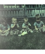 3 Diff 1950s Toddlers Playing on Grass Glass Plate Photo Slide Magic Lan... - $18.53