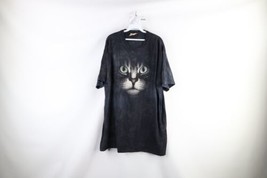 Vintage Streetwear Mens 2XL XXL Acid Wash Cat Kitten Short Sleeve T-Shirt Black - £27.36 GBP