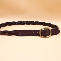 Vintage Banana Republic Belt Brown Braided Leather 1.5&quot; Wide Brass Buckl... - £15.06 GBP