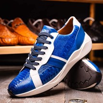 Lyon Genuine Ostrich Classic Calfskin Fashion Sneaker Blue / White image 9