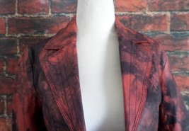 Abandon Women&#39;s Italian Lamb Leather Jacket M Red &amp; Black Abstract Floral - £50.88 GBP