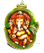 Handmade Terracotta Clay Lord Ganesha on OM Hanging Painting - Perfect f... - $81.44 CAD
