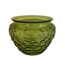 Vintage Olive Green EO Brody Co. Cleveland Glass Crinkle Textured Vase Planter - £11.86 GBP