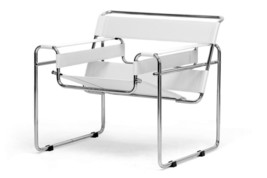 Ivory Off-White Faux Leather Strap / Chromed Bent Steel Tube Frame Loung... - £387.10 GBP