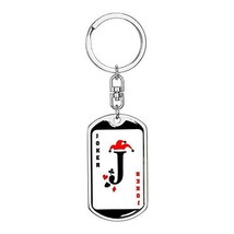 Casino Poker Jewelry Joker Card Swivel Keychain Dog Tag Engraved 18k Gold - £47.44 GBP