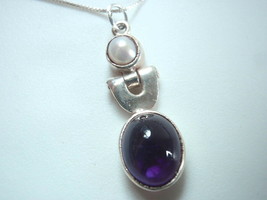 Cultured Pearl Purple Amethyst Pendant 925 Sterling Silver Corona Sun Jewelry - £7.16 GBP