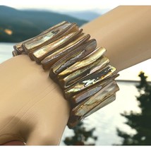 Vintage Shell Abalone Stretch Bracelet Beach Boho Brown Tones - $14.95