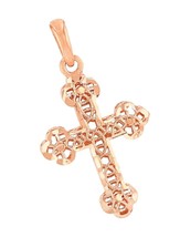 14k Rose Gold Textured Filigree Christian Orthodox Cross - £198.14 GBP