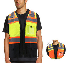 Men&#39;s Safety High Visibility Zipper Reflective Neon Class 2 Type R Work ... - $24.14