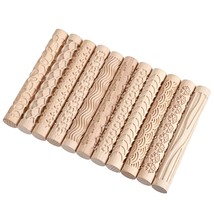 Set Of 11 Wooden Clay Texture Rollers Handle Pottery Roller Tools Clay M... - £67.56 GBP