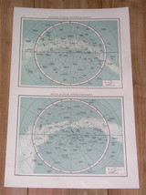 1904 Original Antique Map Of Northern Southern Sky Heavens Stars Astronomy - £22.42 GBP