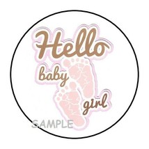 30 HELLO BABY GIRL SHOWER Stickers Favors Labels round 1.5&quot; ENVELOPE SEA... - £5.86 GBP