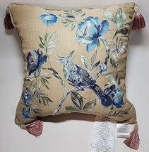 Croscill Fleur Fashion Pillow 16&quot; x 16&quot; Square w/ Tassels - Taupe - £39.14 GBP