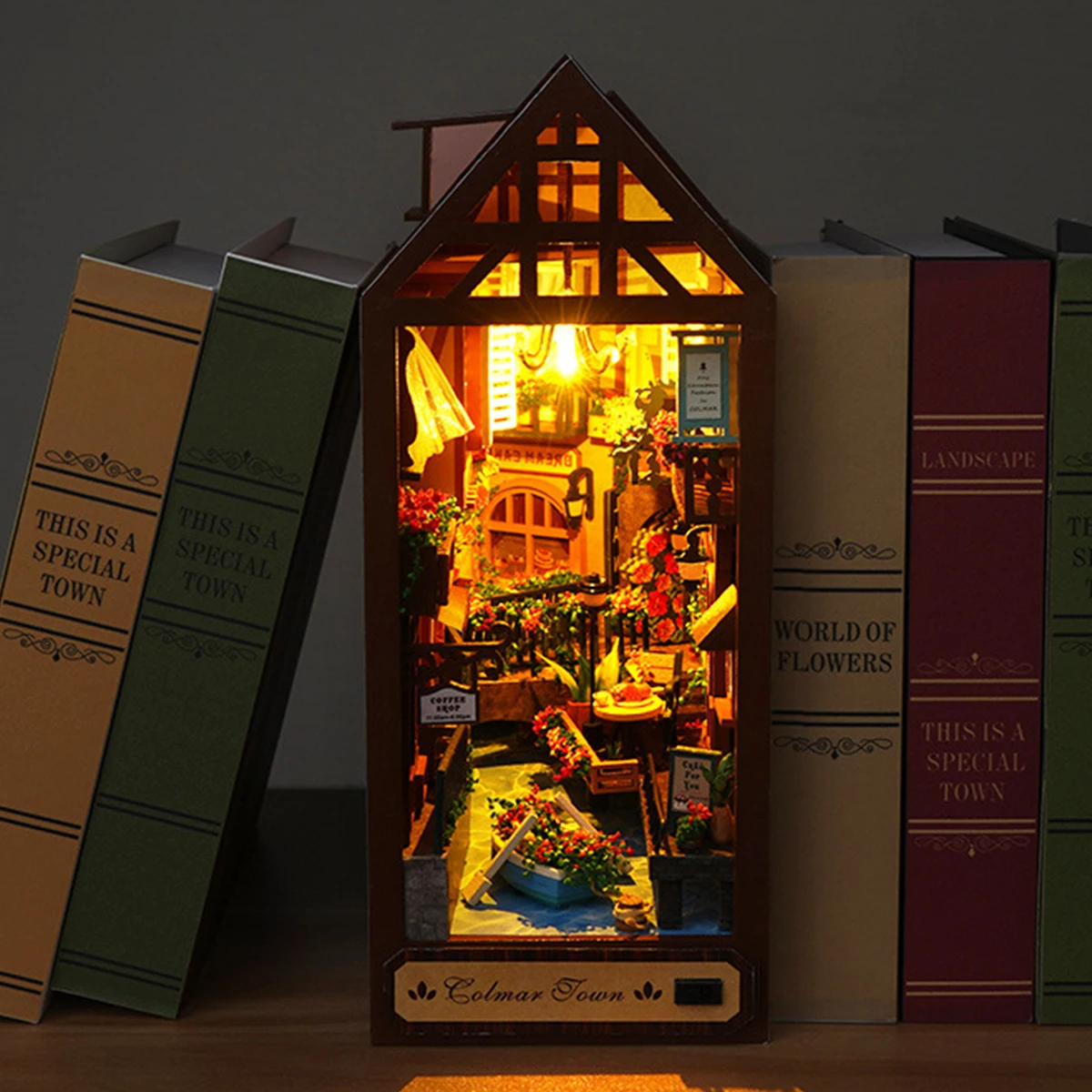 DIY book corner set 3D wooden puzzle furniture and led light DIY mini house - £34.44 GBP
