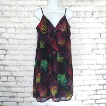 Gap Dress Womens Medium Black Floral Sleeveless Ruffle Lined V Neck 90s - £16.54 GBP