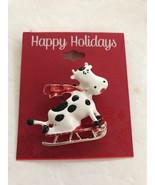 Happy Holidays Cute Cow Brooch Pin Ships N 24h - £9.30 GBP