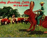 Comic Exaggeration Cowboy Punching Cattle on Jackrabbit Chrome Postcard I4 - $3.91