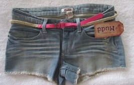 Mudd® Belted Cutoff  Shortie Shorts Light Wash Juniors&#39; Sz. 5 NWT MSRP$32 - $14.85