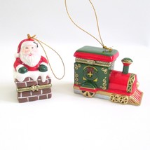 Vintage Two Trinket Box Christmas Ornament Lot Hinged Lids Santa Train E... - £22.89 GBP