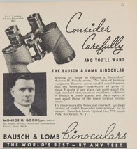 1937 Print Ad Bausch &amp; Lomb Binoculars Optical Company Rochester,New York - £10.69 GBP