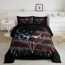 American Flag Comforter Set Queen Size, Eagle Bird Animal Print Stars Stripes Us - £81.30 GBP