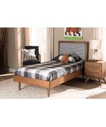 Reid Light Gray Fabric Walnut brown Twin Size Platform Bed - $352.00