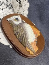 Retro 3D Wood Plaque Ceramic Owl Wall Hanging Picture 8” x 6” - £7.91 GBP