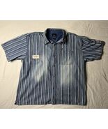 VTG Bugle Boy Denim Shirt Men&#39;s 2XL Blue  White Stripes Short Sleeve But... - $48.78 CAD