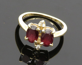 14K GOLD - Vintage Shiny Genuine Diamonds &amp; Garnet Petite Band Ring Sz 3 - GR078 - £153.98 GBP