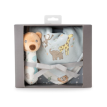 The Little Linen Company Rattle &amp; Baby Bib Gift Set Safari Bear - £86.21 GBP