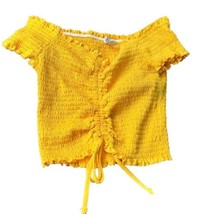 Rue 21 Crop Top Smocked Cinch Ruched Off Shoulder Yellow Size M - £6.96 GBP