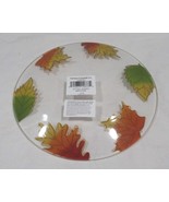 Yankee Jar Candle Tray Holder C/T FALL LEAVES clear glass oranges greens... - $43.02 CAD
