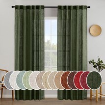 Olive Green Linen Curtains 84 Inch Length For Bedroom Living Room, Soft Thick Li - £47.15 GBP