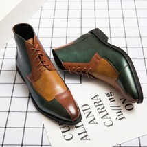 38-48 Splicing Oxford Men Boots High Top PU Leather Trend Casual Shoe Green Brow - £74.27 GBP