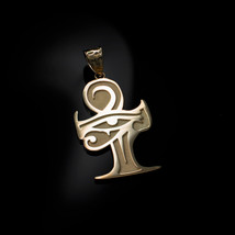 Yellow Gold Egyptian Eye Of Horus Ankh Pendant Necklace - £244.81 GBP+