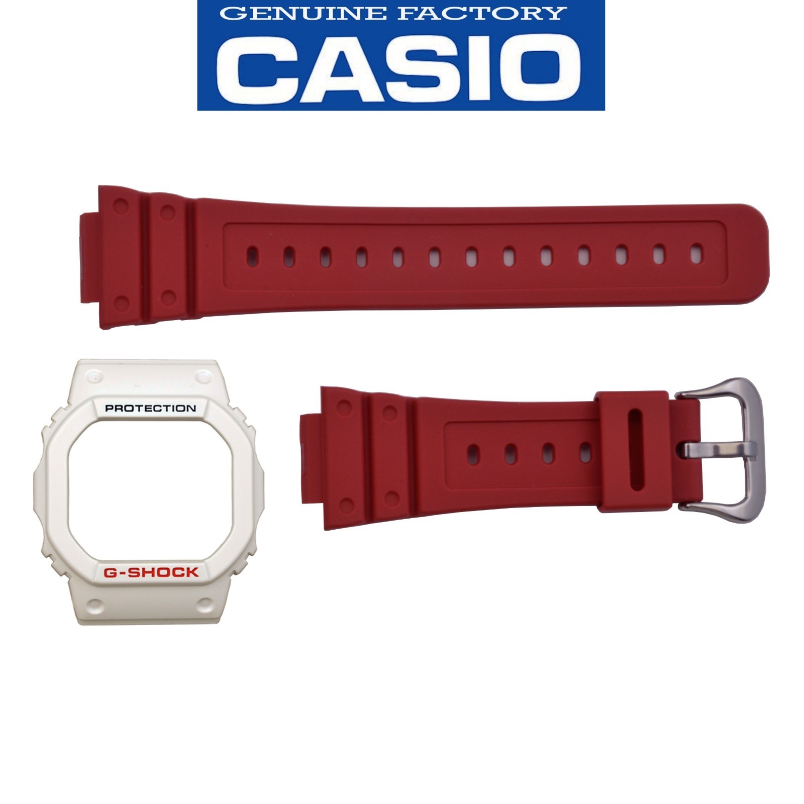  Genuine Casio G-Shock DW-5600P-4 DW-5600TB-4A Red/White Watch band &amp; Be... - $114.95