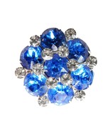 Vtg 1.5&quot; Kramer Round Sapphire Blue Large Rhinestone Prong Open Back Brooch - €38,79 EUR