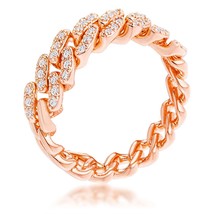 Rose Gold Plated Brass Cubic Zirconia Flexible Chain Ring Sizes 5-10 - $28.00