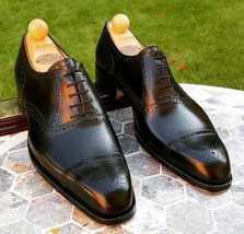 Black Handmade Leather Brogue Lace up Dress Leather Shoes Men Oxfords shoes - £129.88 GBP+