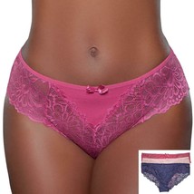 Lace Brief Panty Stretch Lined Crotch 3 Color Pack Baby Pink Raspberry Navy 2214 - £15.09 GBP
