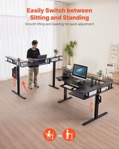 VEVOR L Shaped Desk Electric Adjustable Height Corner Desk with Keyboard Tray - $6,729.22 MXN