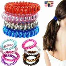 4 Spiral Hair Tie Traceless No Crease Shine Tone Coil Phone Cord Ponytail Holder - £4.77 GBP