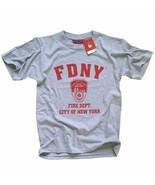 FDNY Kids Tee Youth Size Boys Fireman NYC T-Shirt Gray Red Print - £15.61 GBP