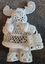 Vintage Handmade Crocheted Moose Holding Gifts Ecru Starched Figurine 8x12” Xmas - £19.55 GBP