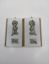 Vtg Set Pewter Italy Praying Child Alla MAMMA Con Amore Hanging Wooden P... - $29.45