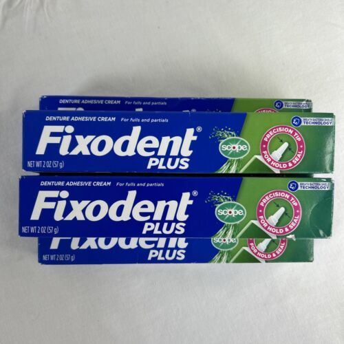 Primary image for (5) Fixodent Plus Scope Antibacterial Denture Precision Tip Adhesive Cream 2oz