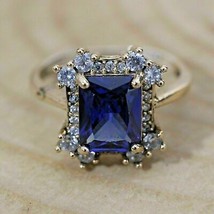 Anello di fidanzamento con diamante zaffiro blu taglio smeraldo da 3 ct e... - £95.99 GBP