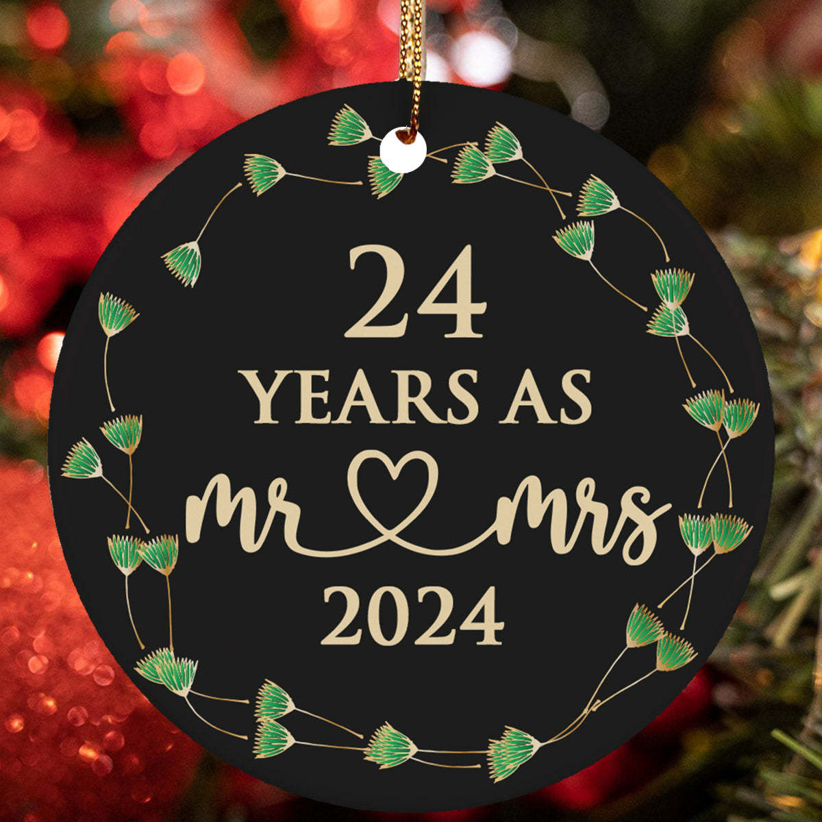24 Years As Mr & Mrs Ornament 24th Anniversary Christmas Gift Tree Decor Hanging