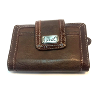 FOSSIL Brown Leather Bifold Wallet Snap Multiple Interior Compartments Boho - £19.50 GBP