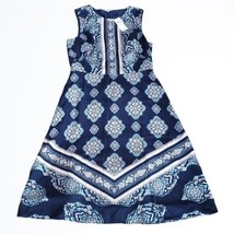 Ann Taylor Blue White Damask Paisley Print A Line Knee Length Dress Size 0 NWT - £53.03 GBP